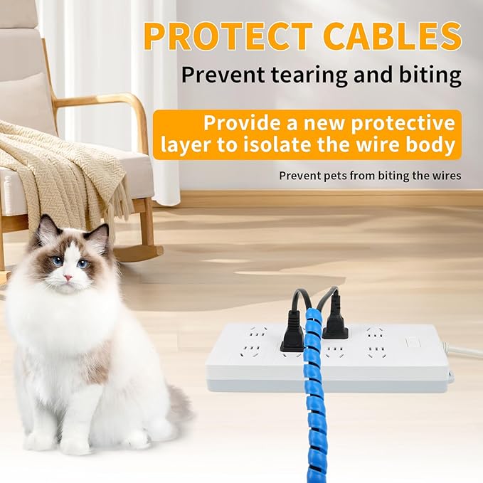 Spiral Cable Wrap, 16.4ft, 33ft Wire Protection Sleeve Cover Cable Organizer Pipe Flexible Spiral Wrap Winding Tube Prevent Cat from Chewing Cables (Blue, 8mm (5/16")-33ft)