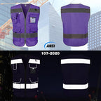 TCCFCCT Safety Vest for Men Women 9 Pockets High Visibility Reflective Safety Vest, Hi Vis Construction Vest with Reinforced Sewing, Durable to Use, Meets ANSI/ISEA Standards, (Purple, X-Large)