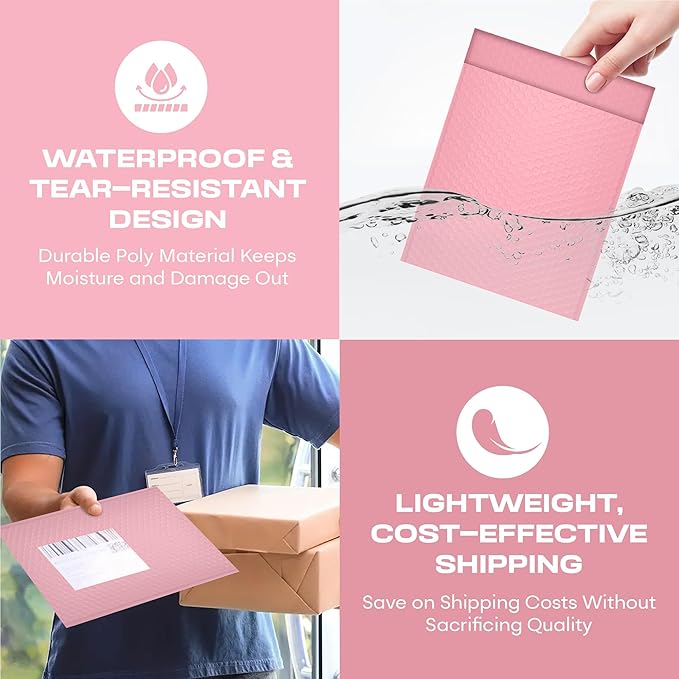 Light Pink Small Poly Bubble Mailers 6x10 inch #0 | Self Seal Padded Envelopes | Cushioned Bubble Mailer | Usable Size 6x9 | WaterProof | Lightweight mailing Shipping Bags | 500 Pack Bulk