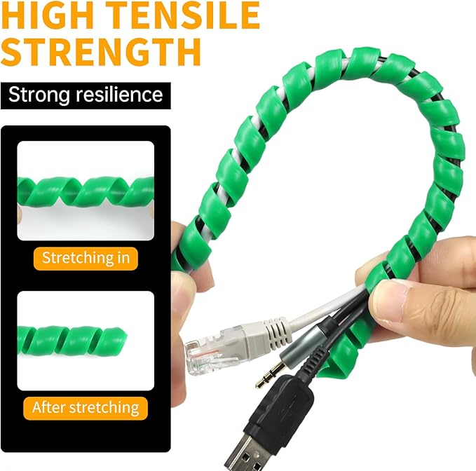 Spiral Cable Wrap, 16.4ft, 33ft Wire Protection Sleeve Cover Cable Organizer Pipe Flexible Spiral Wrap Winding Tube Prevent Cat from Chewing Cables (Green, 10mm (3/8")-16.4ft)