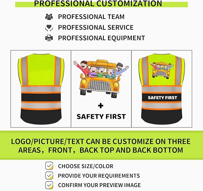 BeautyWill Custom Logo Safety Vest Class 2 High Visibility Reflective Vest for Men - Personalized Logo Team Vest