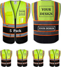 Custom Mesh Safety Vest 5 Pack Customized Logo Class 2 High Visibility Reflective Vest with Pockets Construction workwear （Yellow Black，XL ）