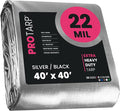 PROTARP Extreme Heavy Duty 22 Mil Tarp Cover, Waterproof, UV Resistant, Rip and Tear Proof, Poly Tarpaulin with Reinforced Edges for Roof, Camping, Patio, Pool, Boat. (Silver/Black 40′ X 40′)