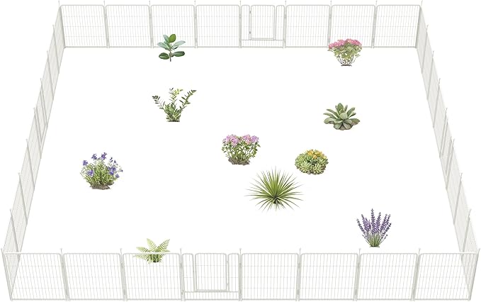 FXW Garden Fence Outdoor for The Yard – 32in(H) x 72.9ft(L) Heavy Duty Metal Animal Barrier for Dog and Rabbit, Decorative Dog Fence, 32 Panels, White