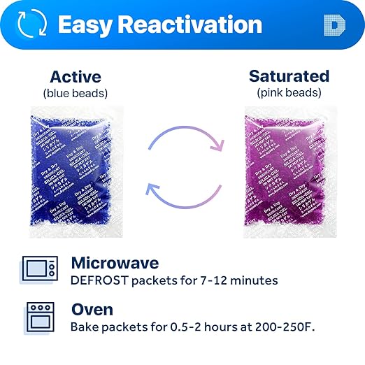 Dry & Dry 20 Gram Blue Indicating Silica Gel Packets - Rechargeable, 30 Packs
