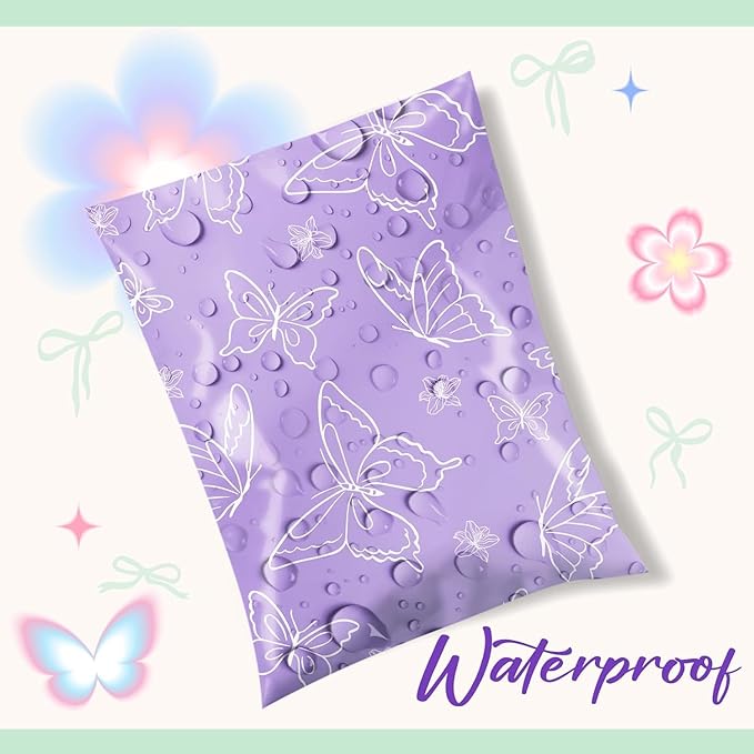 Metronic Poly Mailers 14.5x19 Inch 50pc Shipping Bags for Clothes,Self Adhesive Shipping Envelopes for Small Business,Waterproof Mailers Poly Bags for Shipping,Packaging Mailing Bags Purple Butterfly