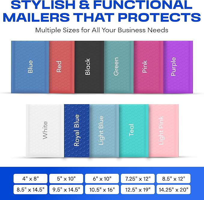 Royal Blue 10.5x16 Inch Large Poly Bubble Mailers #5 | Padded Envelopes with Self Seal | Air Lined Cushioned Bubble Mailer | Usable Size 10.5x15 | 100 Pack Bulk | Lightweight shipping Bags