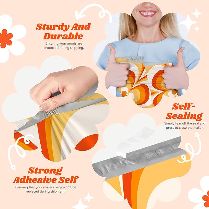 Metronic Poly Mailers 14.5x19 Inch Shipping Bags for Clothes,Self Adhesive Shipping Envelopes for Small Business,Waterproof Mailers Poly Bags for Shipping,Packaging Mailing Bags Orange Flower 50pc