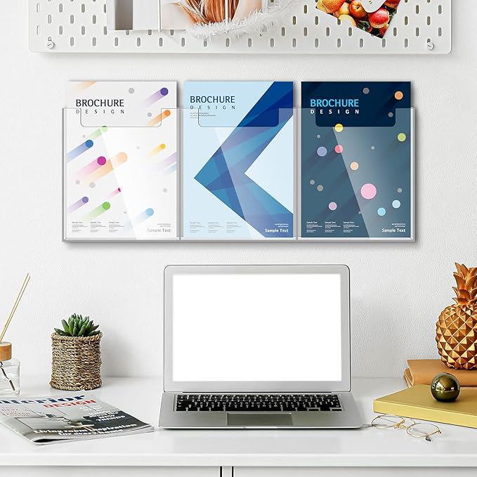 Sherr 1 Pc Acrylic Brochure Holder Wall Mount, 8.5 x 11 Inches Clear Hanging Flyer Display Holder Plastic Pamphlet Stand for Magazine, Booklet, Bookmark (Three-slot)