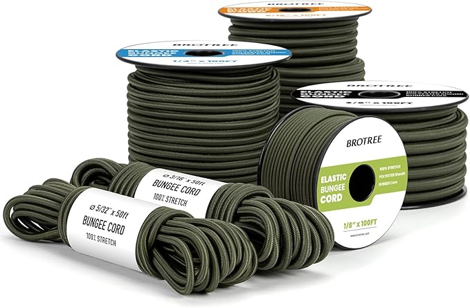 Bungee Cord Elastic Shock Cord 5/16" x 50' Bungee Rope for DIY, Tie Downs, Kayak and Outdoor - Army Green