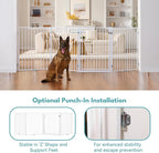 No Pawblems Free Standing Dog Gate with Door, 36'' Tall Foldable Dog Fence for Indoor & Outdoor, Up to 104 Inch Extra Wide Puppy Gate for Stairs, Hallways, Doorways, Deck, Yard (White, 4 Panels)