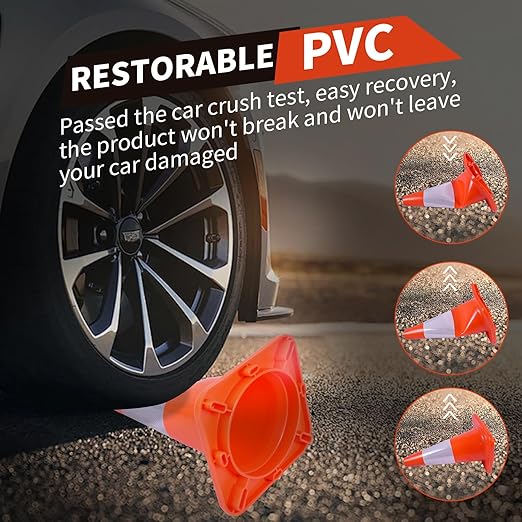 8 Pack Traffic Safety Cones 18 Inches with Reflective Collars, Orange Construction Cone, Restorable Parking Cones, Heavy Duty Road Cones for Parking Lot, Traffic Control, Driveway Road Parking