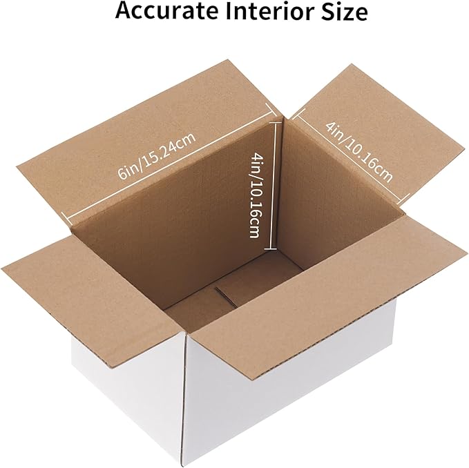 FARRAY Shipping Boxes 6x4x4 inches (Inner Size), 30 Pack Sturdy Kraft Corrugated Small Cardboard Boxes for Mailing Packing, White