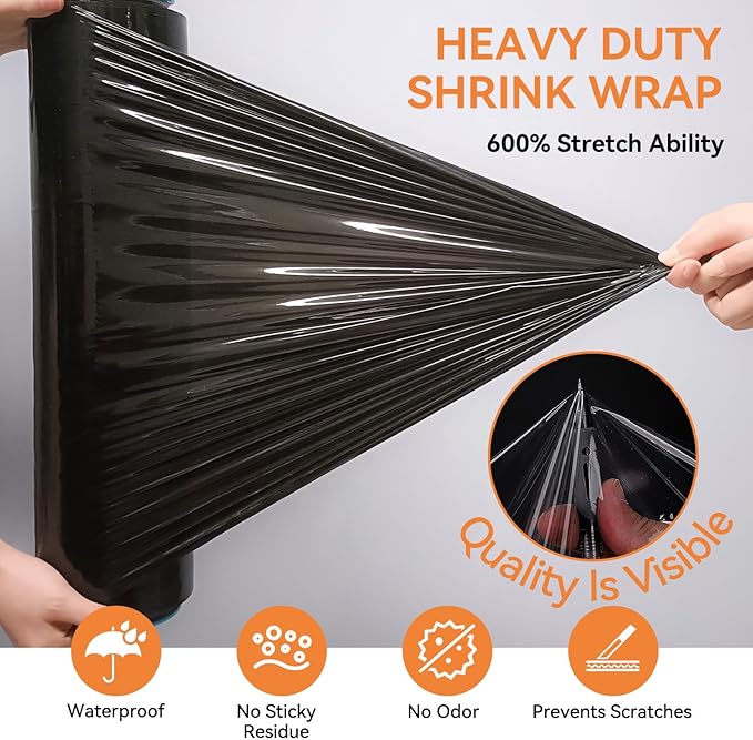 ADAYM 17.5" x 1500' Stretch/Shrink Wrap Roll (2 Rolls) - Plastic Wrap for Moving, Heavy Duty 80 Gauge, 600% Stretch for Packing, Pallets, Shipping&Furniture Protection with Handles