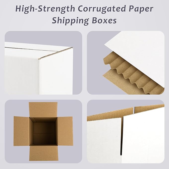 Frametory 7x7x7 Pack of 25 Corrugated Cardboard Packing Shipping Mailing Moving Carton Boxes, White