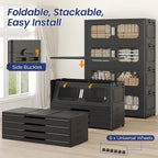 250Gal Exra Large Stackable Storage Bins with Lid, 1000QT Collapsible Storage Box with 6x Wheels, Folding Plastic Cabinet Container with Door Drawer for Home Kitchen Office Dorm, 5Pack Black