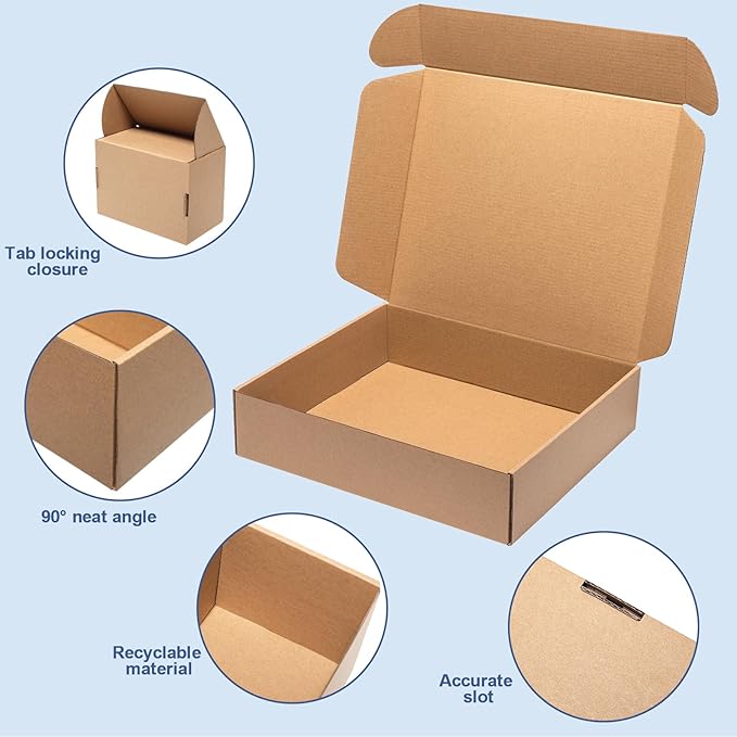 Brown Shipping Boxes 13x10x2" 25 Pack - Corrugated Cardboard Box Mailers for Small Business, Kraft Medium Literature Mailer Packaging Supplies Brown