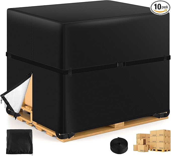 Zipper Pallet Cover,KY-HUAEN 900D Heavy Duty Pallet Covers Fits Large Pallets Up to 49.2" x 41.33" x 49.21" |Waterproof,Rip-Proof, Fade Resistant, With Fixed Rope (49.2" x 41.33" x 49.21")