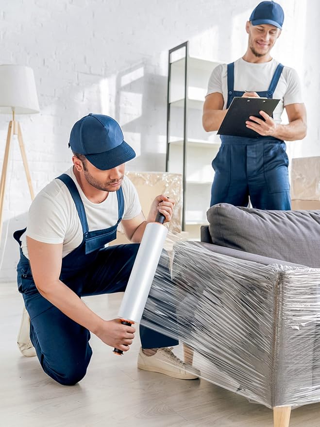 JARLINK 2 Pack Stretch Film, 15" x 1000ft Shrink Wrap for Pallet Wrap, Industrial Strength Stretch up to 650% Stretch with Handles, Self Adhering Packaging Heavy Duty Film for Moving, 68 Gauge, Clear
