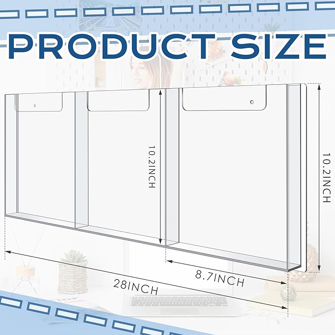 Sherr 2 Pcs Acrylic Brochure Holder Wall Mount, 8.5 x 11 Inches Clear Hanging Flyer Display Holder Plastic Pamphlet Stand for Magazine, Booklet, Bookmark (Three-slot)