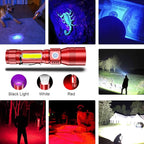 UV Flashlight Rechargeable, Black Light Flashlight with Magnet&Side Work Light 3in1 Tactical Flashlight Blacklight&Redlight, Zoomable, Waterproof LED Torch for Pet Urine Detector, Red,2Pcs