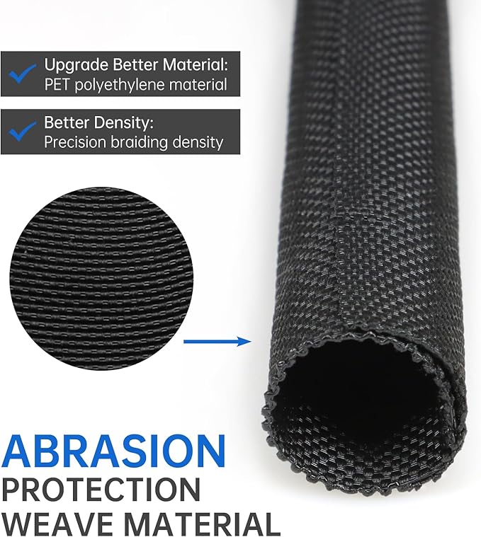 Split Braided Cable Sleeve，Flexible Wire Loom Tubing, Automotive Cord Protector Pet Proof, Cable Management for Computer TV Electric Wires Harness 16ft (Black, 13mm（1/2")