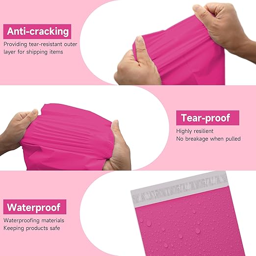 Pink Poly Mailers 10x13 100 Pcs, Cute Waterproof Shipping Bags with Self-Seal Adhesive, Durable Tear-Resistant Shipping Envelopes for Clothing