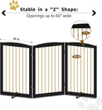 Freestanding Pet Gate for Dogs, Foldable Wooden Dog Gate for House Indoor, Step Over Pet Puppy Safety Fence for Stair, Doorway,Hall, Support Feet Included,3 Panels 32",Black&Gold