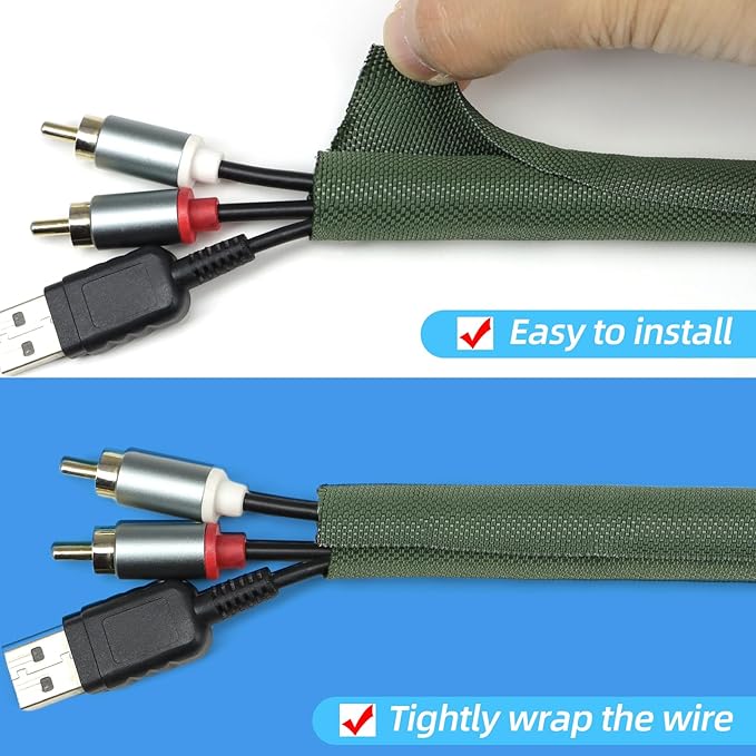 Automotive Wire Loom Tubing, Split Braided Cord Protectors from Pets No Chew, Flexible Cable Sleeve Cable Management for TV/Computer/Electric Wires (Deep Green, 1"-25ft)