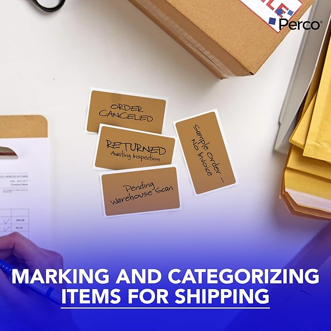 Perco Kraft Brown 3x5 Inch Perforated Sticker Labels — 150 Stickers/Roll — Natural, Cardboard-Like Surface with Permanent Adhesive for Product Labeling, Packaging, Crafting, DIY Projects — Made in USA