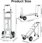3in1 Convertible Hand Truck Dolly Cart, 880 lb Aluminum Hand Trucks Heavy Duty Furniture Appliance Dolly W/10 Wheels,Utility Cart for Transport & Moving Office, Home & Warehouse Use (Silver)