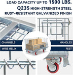 32"x20"x24" Heavy Duty Platform Truck with Cage, Foldable Flatbed Hand Truck Dolly with 4.7” Swivel Casters, 1500LBS Capacity Push Cart for Warehouse, Garage, Grocery, Laundry