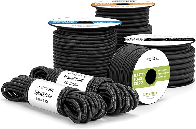 Bungee Cord Elastic Shock Cord 1/8" x 50' Bungee Rope for DIY, Tie Downs, Kayak and Outdoor - Black