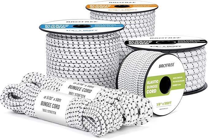 Bungee Cord Elastic Shock Cord 5/16" x 25' Bungee Rope for DIY, Tie Downs, Kayak and Outdoor - White&Black