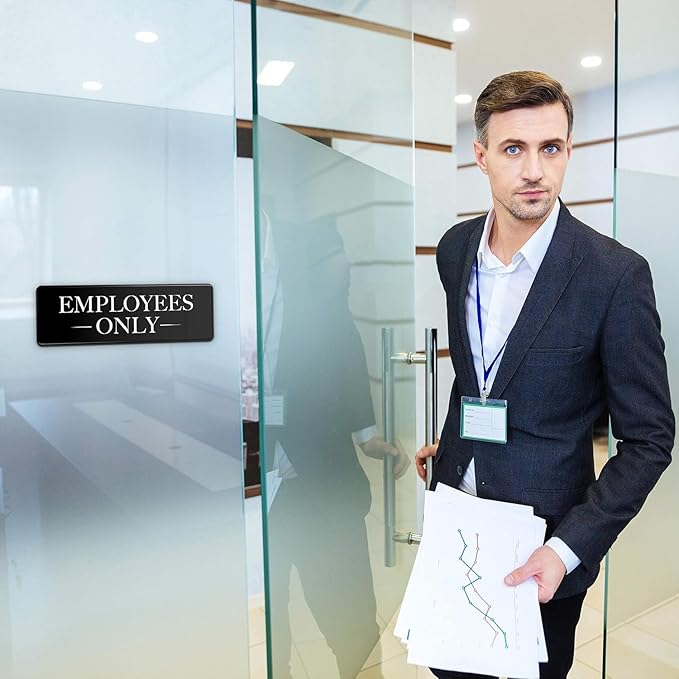 ASSURED SIGNS Employees Only Sign Kit For Door - 12 Pack - 3 By 9 Inch - Ideal Employee/Staff Only Signs for Office, Business, Kitchen, Restroom - Ensures Public Do Not Enter Restricted Areas