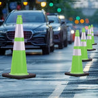 6 Pack 28 Inch Green Traffic Cones with Reflective Strips, Heavy Duty Black Base Cones for Outdoor Events, Driveways and Construction Zones (6, Green, 28 Inch)