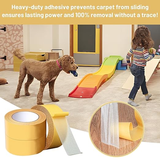 WINNOW Heavy Duty Double Sided Rug Tape 1 Inch x 66 Feet – Carpet Tape Gripper for Wood, Tile & Carpet, Non‑Slip, Strong Hold, Removable, 2 Rolls