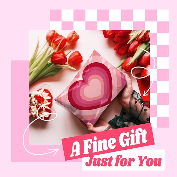 Metronic Poly Mailers 14.5x19 Inch 50pc Pink Love Heart, Waterproof Self-Seal Large Shipping Bags for Clothes, Cute Shipping Envelopes Mailers Poly Bags for Valentine's Day Packaging Mailing Gifts