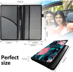 Car Registration and Insurance Holder, Leather Car Glove Box Organizer, Cool Car Accessories for ID, Driver's License Cards & Essential Document,business cards,Men&Women,Pink Flowers