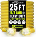 25ft Outdoor/Indoor Extension Cord 16/3 Gauge Heavy Duty 3 Prong SJTW, Waterproof, ETL Listed, Flexible Cold-Resistant Long Power Cord,13A 125V 1625W, Yellow by LifeSupplyUSA