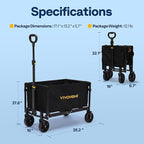 VIVOHOME Collapsible Wagon Cart Lightweight Portable Folding Utility Wagons with All-Terrain Wheels for Grocery Sports Garden Shopping Camping