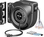DEWENWILS 75FT Extension Cord Reel, 14/3C SJTOW Retractable Extension Cord Reel, Lighted Triple Outlets, 10A Circuit Breaker, Heavy Duty Power Cord, UL Listed, Ceiling/Wall Mount