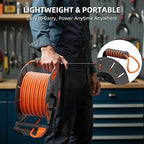 Retractable Extension Cord Reel 80 FT, 14AWG SJTOW Heavy Duty Power Cord with 4 Grounded Outlets, USB-A & USB-C Ports, 13A Circuit Breaker, Hand Crank for Indoor Outdoor Use, ETL Listed, Orange