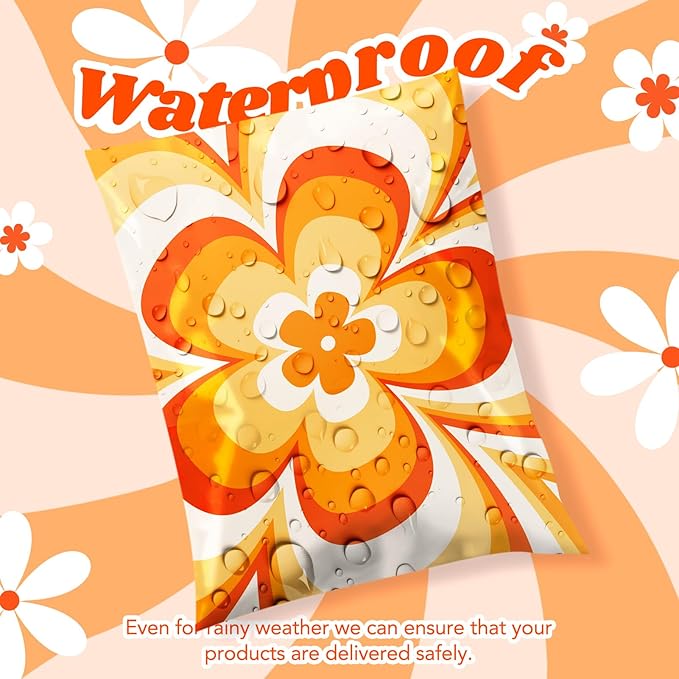 Metronic Poly Mailers 14.5x19 Inch Shipping Bags for Clothes,Self Adhesive Shipping Envelopes for Small Business,Waterproof Mailers Poly Bags for Shipping,Packaging Mailing Bags Orange Flower 500pc