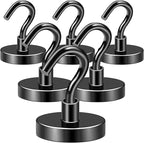 DIYMAG Black Magnetic Hooks, 170 LB Heavy Duty Strong Magnets with Hook, Rare Earth Neodymium Magnet for Hanging, Magnetics Hanger for Curtain, Home, Kitchen, Workplace, 6 Packs