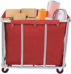 10 Bushels Laundry Cart Commercial/Home,Heavy Duty Large Stainless Steel Rolling Laundry Basket with Wheels，for Laundry Organizer and Storage,260LBS Load (Red)