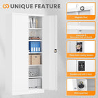 Metal Garage Storage Cabinets with Lock, 72" Tall Tool Cabinet with 2 Door and 5 Adjustable Shelves, Locking Garage Cabinets and Lockable Steel Locker for Home Office Warehouse - (White-72”H)