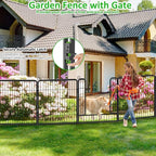 Jhsomd Decorative Garden Fence with Gate, 32in(H) x 32Ft(L) Rustproof Metal Fence Panels for Dogs, 12 Panels No Dig Garden Fencing for Yard, Exra Wide Landscape Edging for Flower Beds, Patio