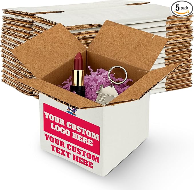 MT Products Custom Printed White Custom Shipping Boxes 4" x 4" x 4" - Personalized Mailing Boxes and for Gifting
