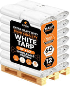 Heavy Duty White Poly Tarp 10' X 30' - Bulk Half Pallet (60 Pack) - Multipurpose Protective Cover - Durable, Weather Proof & Tear Resistant - 12 Mil Thick Polyethylene - by Xpose Safety